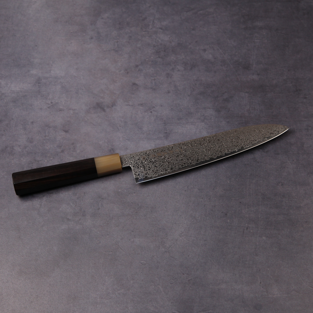 関の牛刀包丁 粉末ハイスSG2 黒檀八角白水牛口輪 210mm