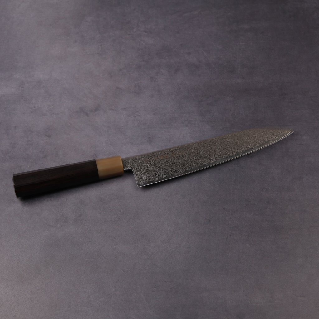関の切付牛刀包丁 粉末ハイスSG2 黒檀八角 白水牛口輪 210mm