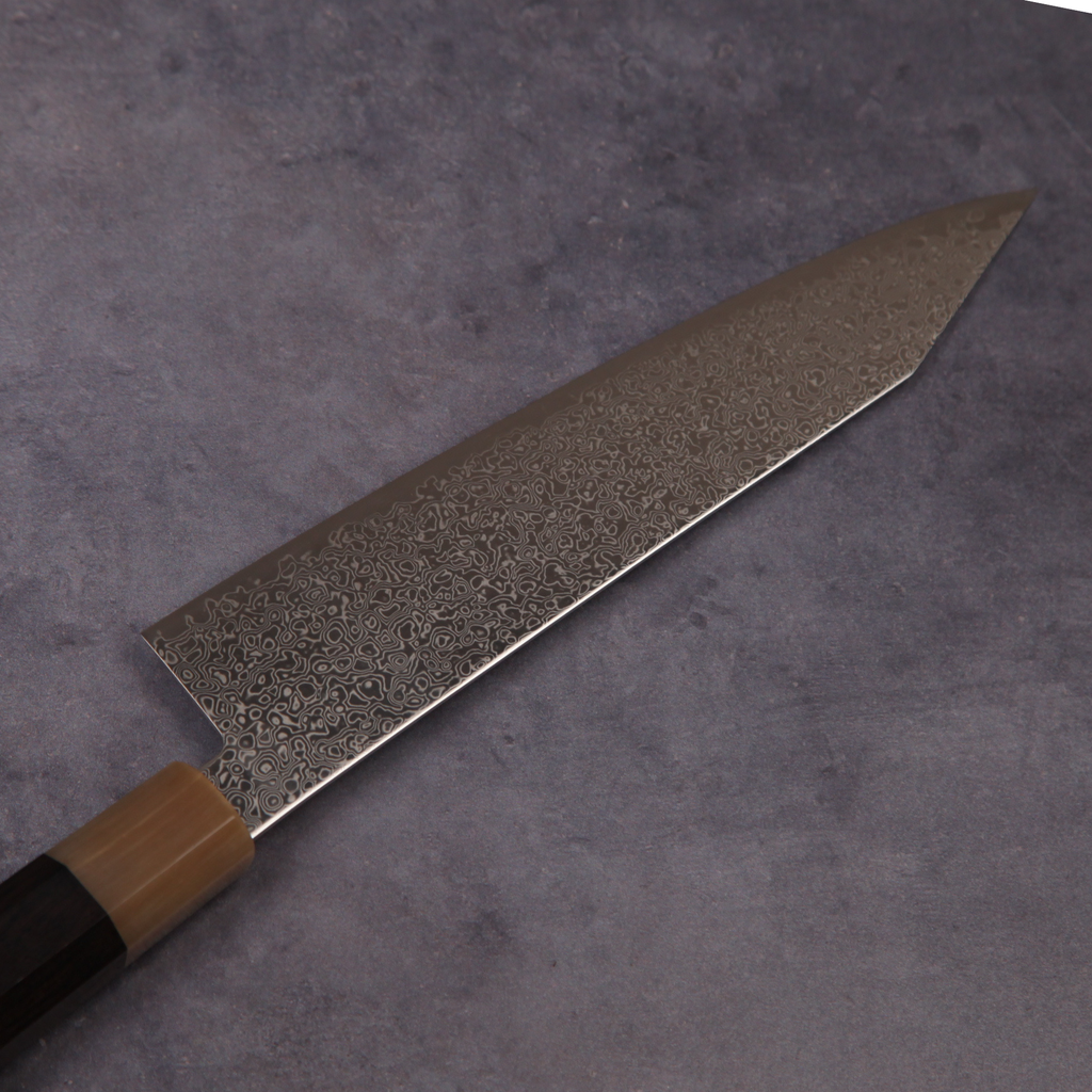 関の切付牛刀包丁 粉末ハイスSG2 黒檀八角 白水牛口輪 210mm