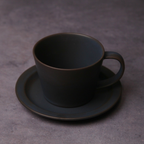 Mino Ware Coffee Cup & Saucer in Wooden Box - Black