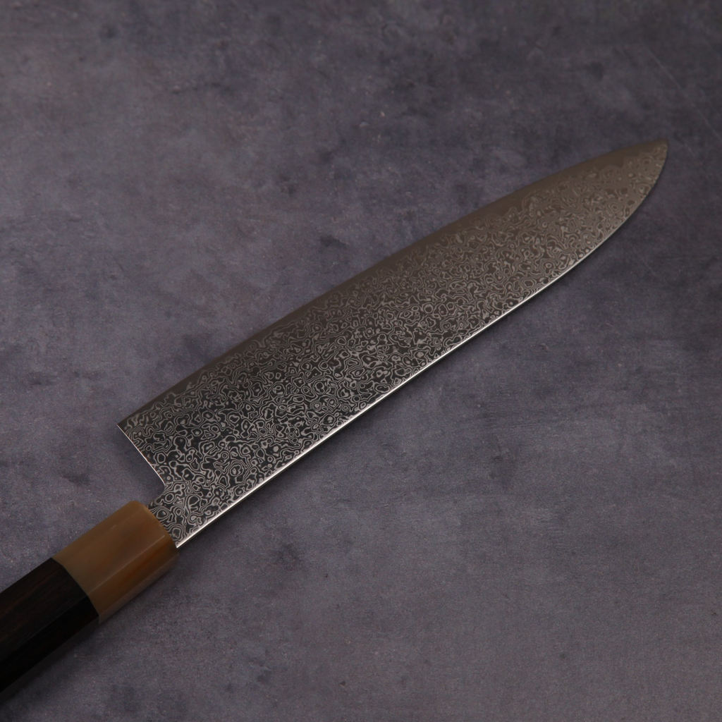 Seki Santoku Knife, Powdered HSS SG2, Damascus, Ebony Octagonal Handle with White Buffalo Horn Ferrule, 180mm
