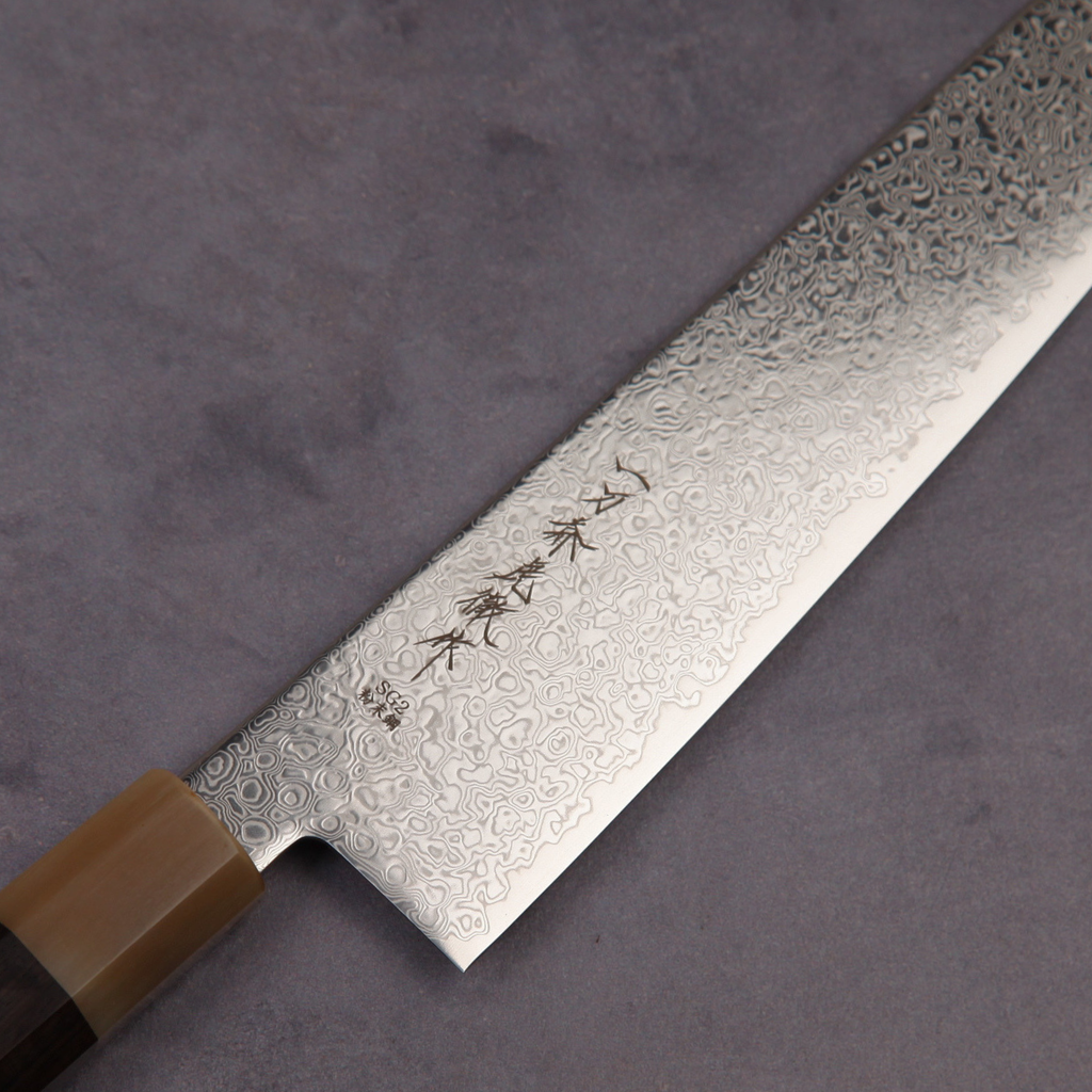 関の切付牛刀包丁 粉末ハイスSG2 黒檀八角 白水牛口輪 210mm