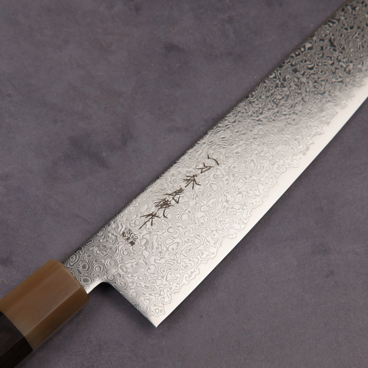 関の切付牛刀包丁 粉末ハイスSG2 黒檀八角 白水牛口輪 210mm