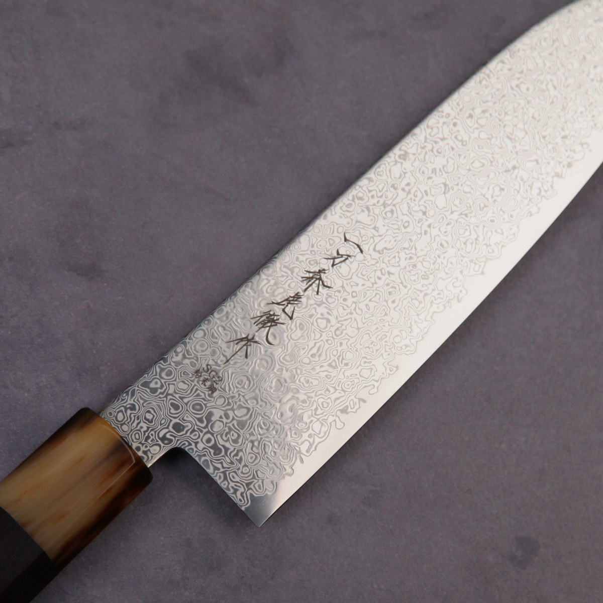 関の三徳包丁 粉末ハイス SG2 ダマスカス 黒檀八角柄白水牛口輪 180mm