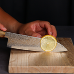 Seki Santoku Knife, Powdered HSS SG2, Damascus, Ebony Octagonal Handle with White Buffalo Horn Ferrule, 180mm