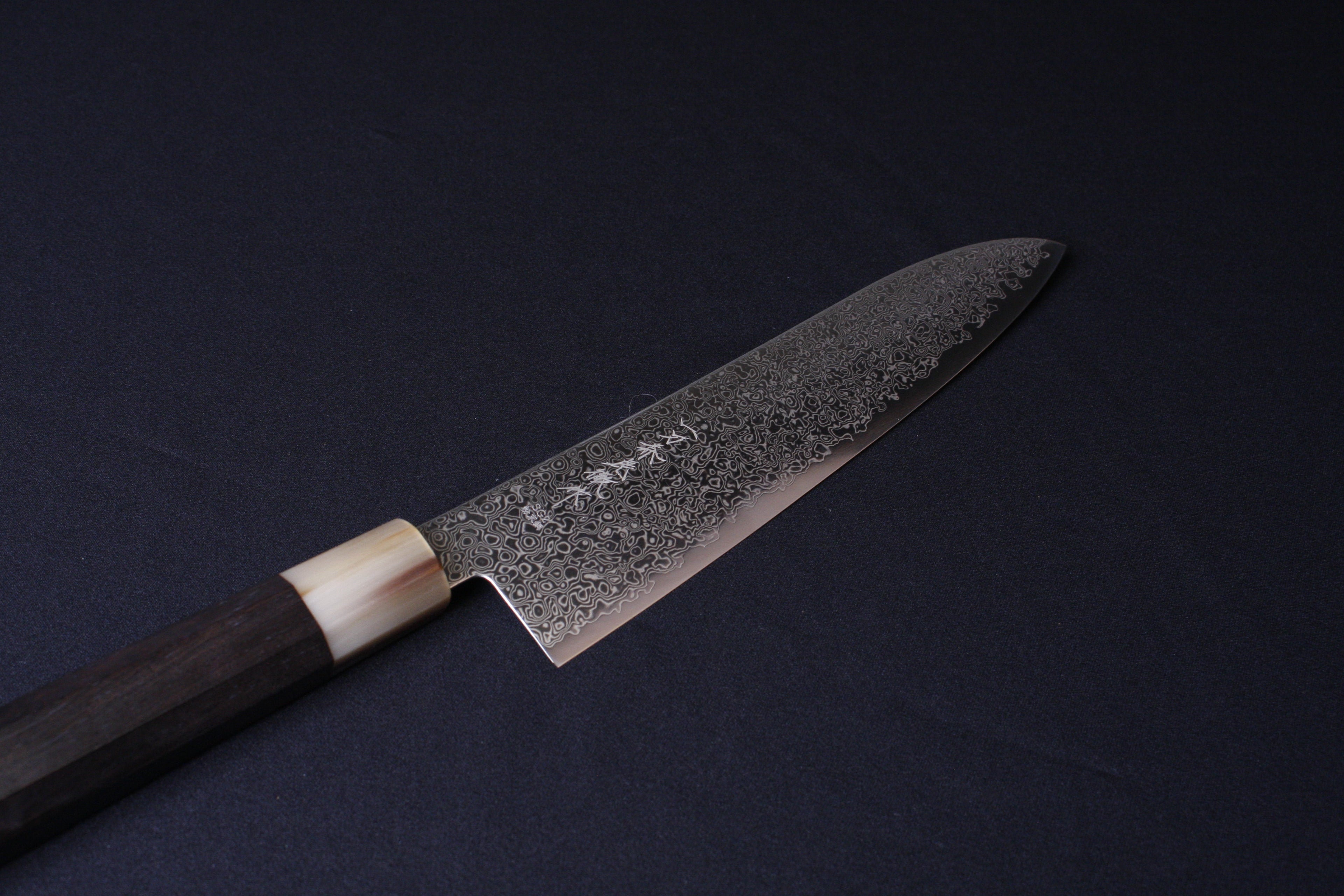 粉末ハイスSG2 切付牛刀包丁 黒檀八角 白水牛口輪 210mm