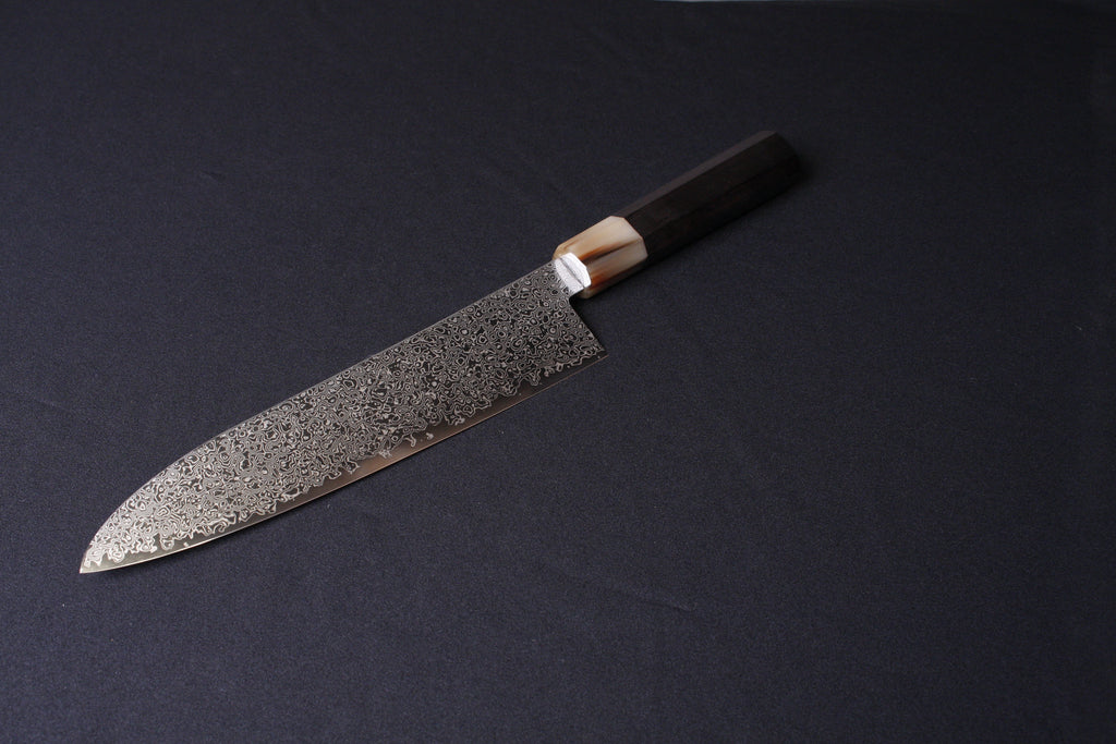 粉末ハイスSG2 切付牛刀包丁 黒檀八角 白水牛口輪 210mm