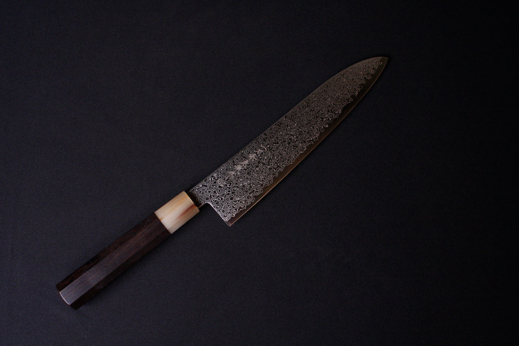 粉末ハイスSG2 切付牛刀包丁 黒檀八角 白水牛口輪 210mm