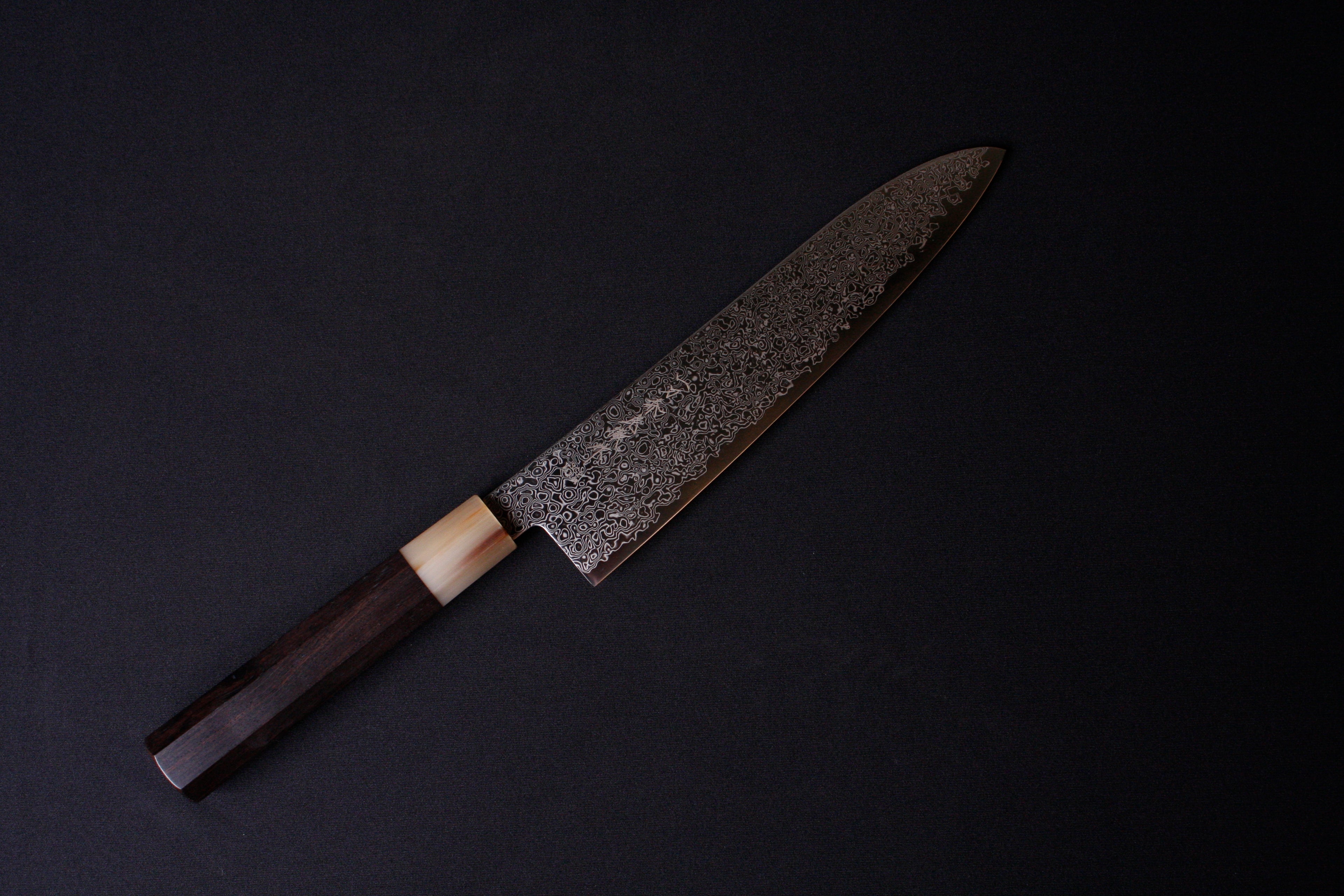 粉末ハイスSG2 切付牛刀包丁 黒檀八角 白水牛口輪 210mm